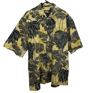 Rix Shirt Mens 2XL Yellow Black Tropical Banana Leaf Print Hawaiian Button Down